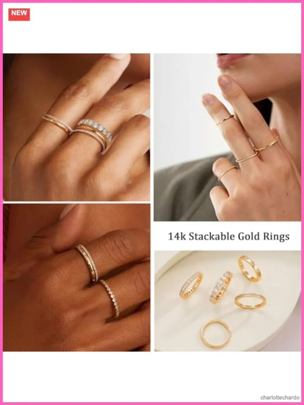 14k Gold Plated Stacking Rings Set Women Dainty Rings Non Tarnish